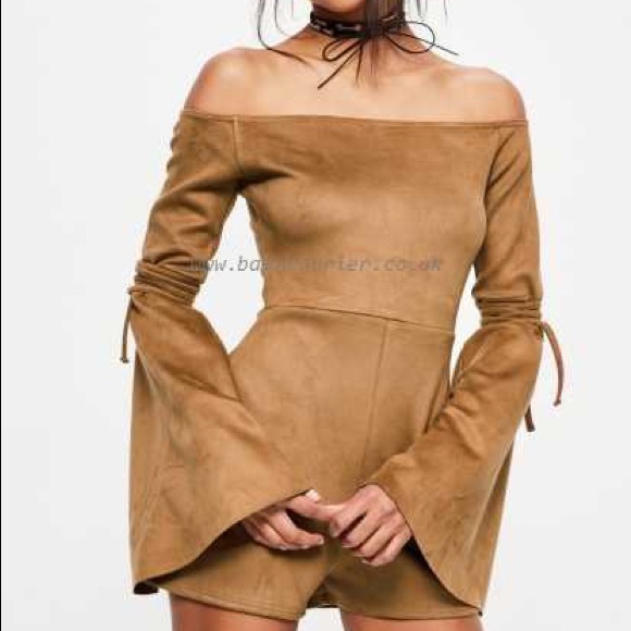 ๐FALL LOOK๐: FAUX SUEDE FLARE TIE SLEEVE ROMPER - Picture 2 of 5